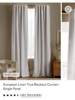 Quince European Linen Blackout Curtain Panel - White
